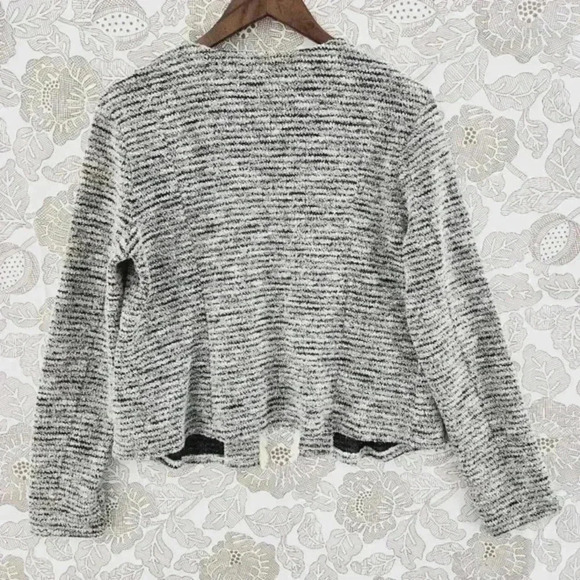 14th & Union Tweed Blazer Women's M Open Front Fringe White Blue - Picture 2 of 8